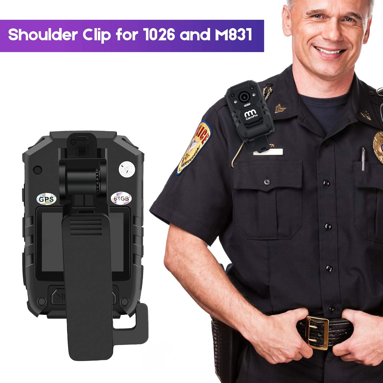 MM CAMMPRO CammPro Body Worn Camera Accessories Bundle Kit for I826 with Screw Clip Car Charger Suction Cup Mount and Shoulder Clip - View 3 of 5