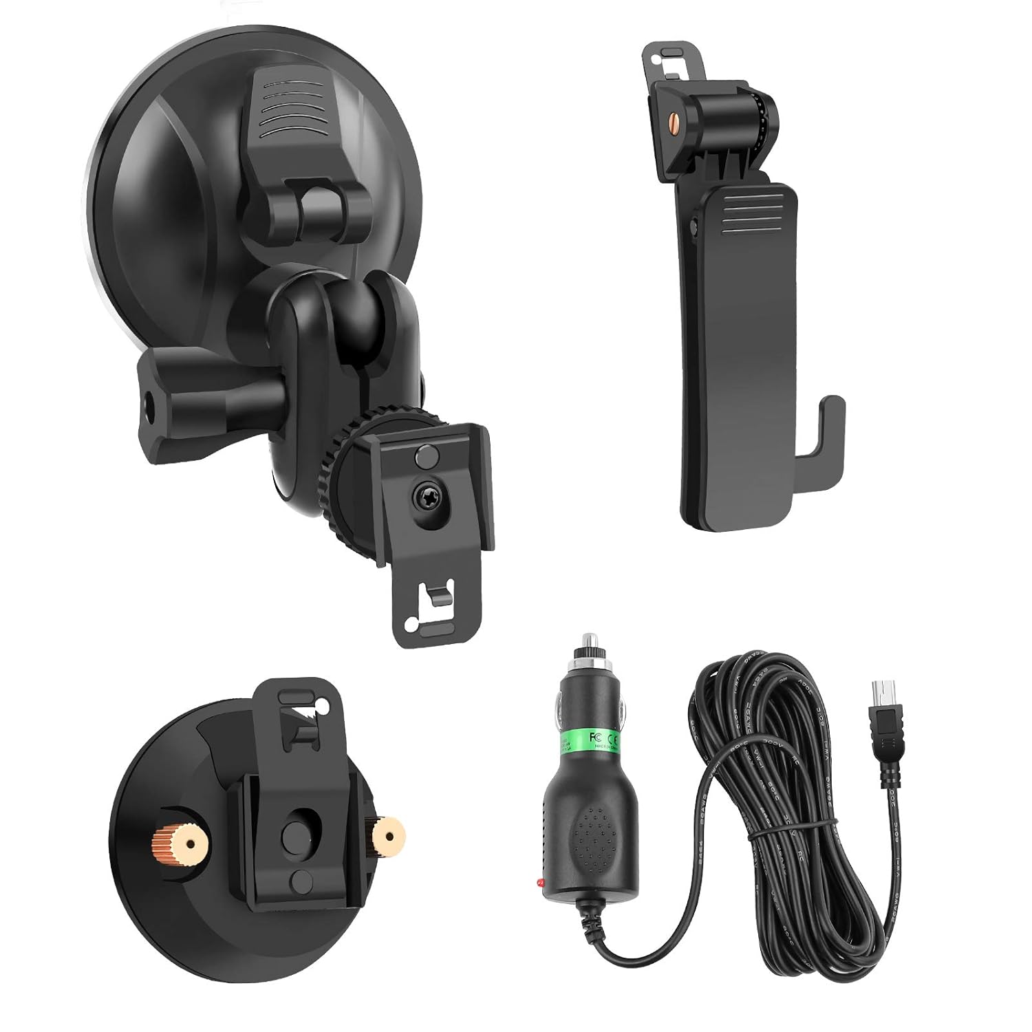 MM CAMMPRO CammPro Body Worn Camera Accessories Bundle Kit for I826 with Screw Clip Car Charger Suction Cup Mount and Shoulder Clip