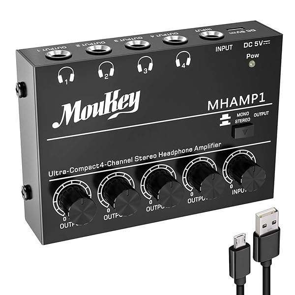 Moukey Buy Moukey 4-Channel Headphone Amp - Portable Metal Stereo Amplifier with 4 TRS Outputs & DC5V Power Supply - MHAMP1