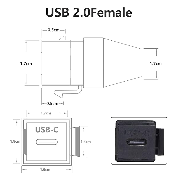 GELRHONR USB C Keystone Jack Cable,Type-c Male to Female Panel Mount Insert Adapter USB-C Pigtail Extention Keystone-to-Cable Convertor USB 3.1 Type C Extension Cable for Wall Socket Face Plate (Black) - View 5 of 9