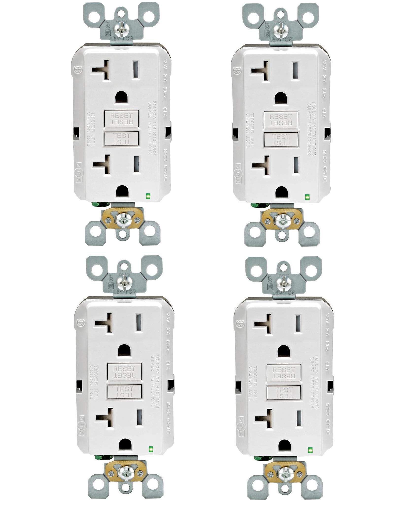 Leviton Leviton GFNT2-4W Self-Test SmartlockPro Slim GFCI Non-Tamper-Resistant Receptacle with LED Indicator, Wallplate Not Included, 20-Amp, White (4 Pack)