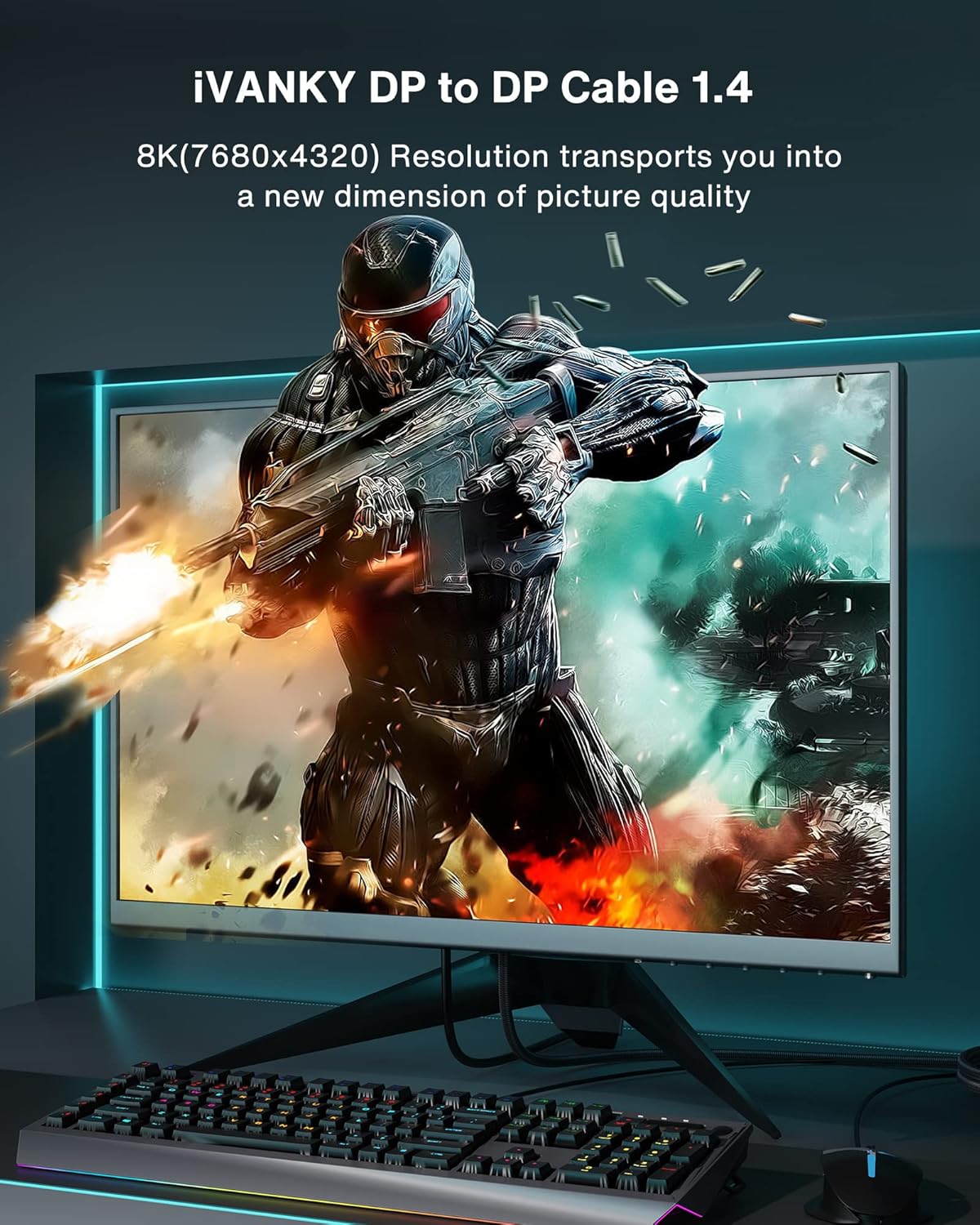 IVANKY IVANKY DisplayPort Cable 1.4, 8K DP Cable 15ft [8K@60Hz, 4K@144Hz, 1080P@240Hz], Support HBR3, 32.4Gbps, HDCP 2.2, HDR, Compatible for Gaming - View 2 of 6