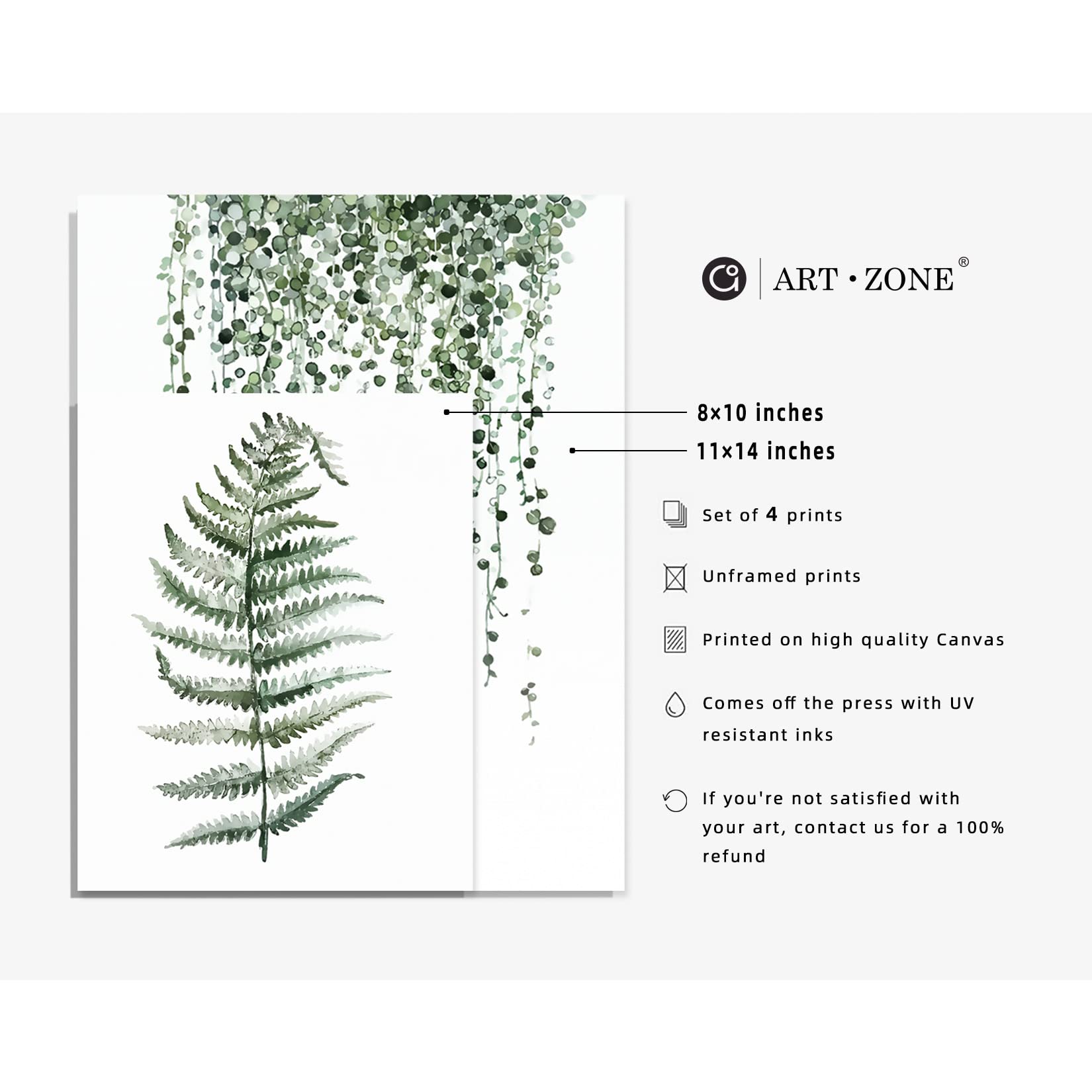 A ART·ZONE Botanical Prints Poster Wall Decor for Living Room, Plant Painting 8x10 Poster Canvas Prints Unframed Set of 4, Leaf Wall Art Plant Prints - View 2 of 7