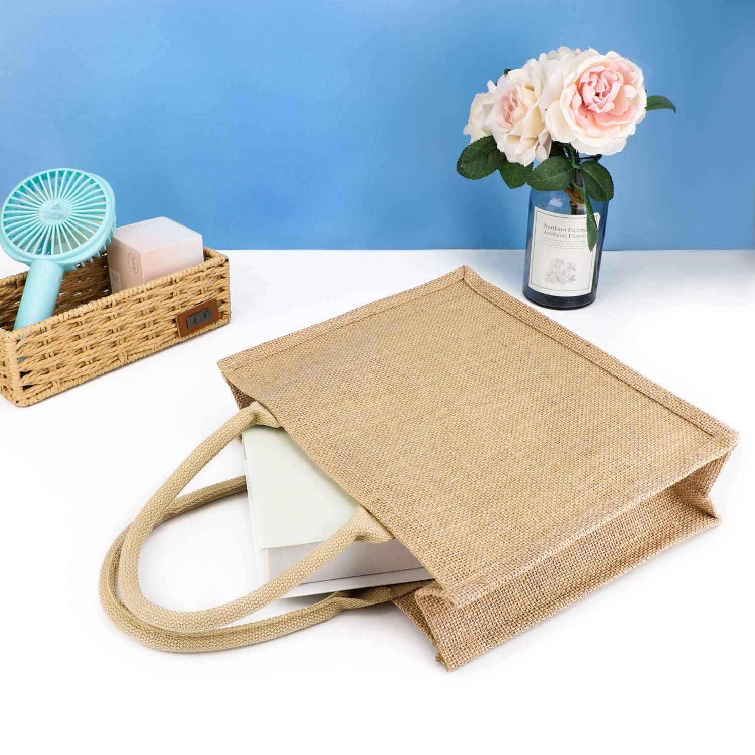 Segarty Segarty Jute Tote Bags, 1 Pack Small Burlap Jute Reusable Canvas Gift Favors Bag with Handles Blank Tote Bulk for Bridesmaid Wedding, Women Grocery - View 7 of 7