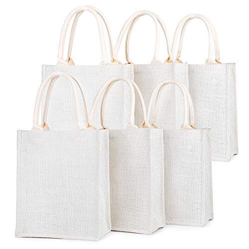 Segarty Segarty 6 Pack Small White Burlap Jute Tote Bags Reusable Canvas Gift Favors with Handles for Weddings Shopping Bachelorette Beach Trips - View 2 of 8