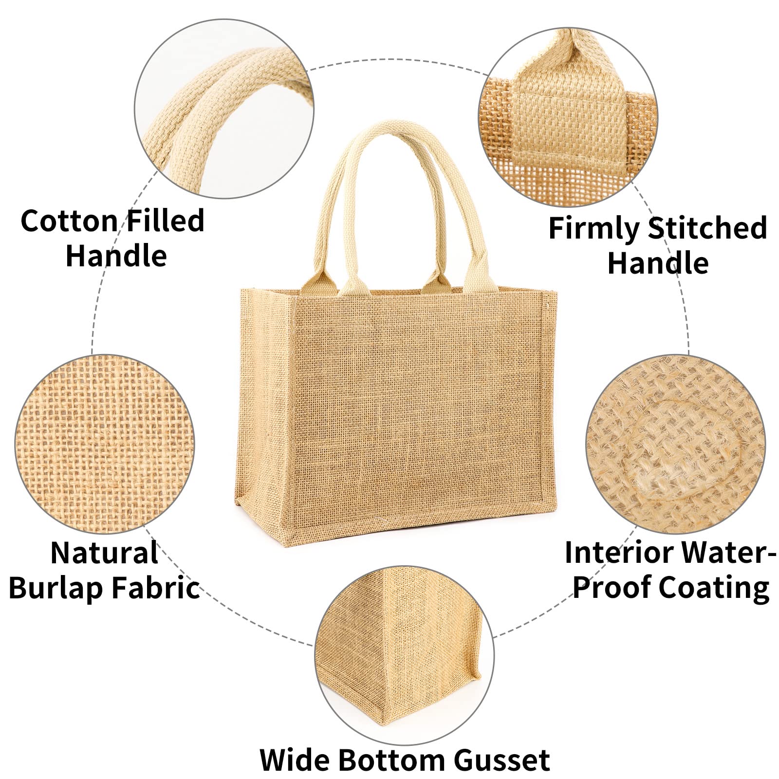 Segarty Segarty Tote Bags, 6 Pack Small White Burlap Jute Reusable Canvas Gift Favors Bag with Handles Blank Tote Bulk for Bridesmaid Wedding, Women Market - View 3 of 7