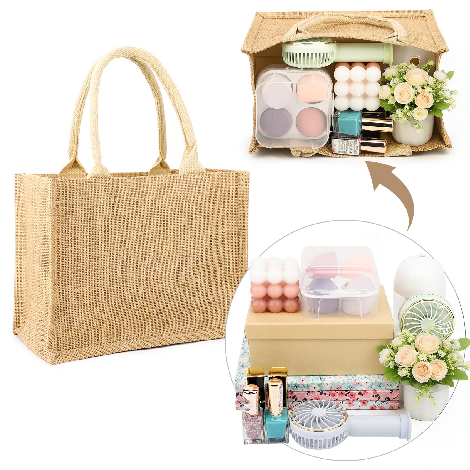 Segarty Segarty Tote Bags, 6 Pack Small White Burlap Jute Reusable Canvas Gift Favors Bag with Handles Blank Tote Bulk for Bridesmaid Wedding, Women Market - View 4 of 7