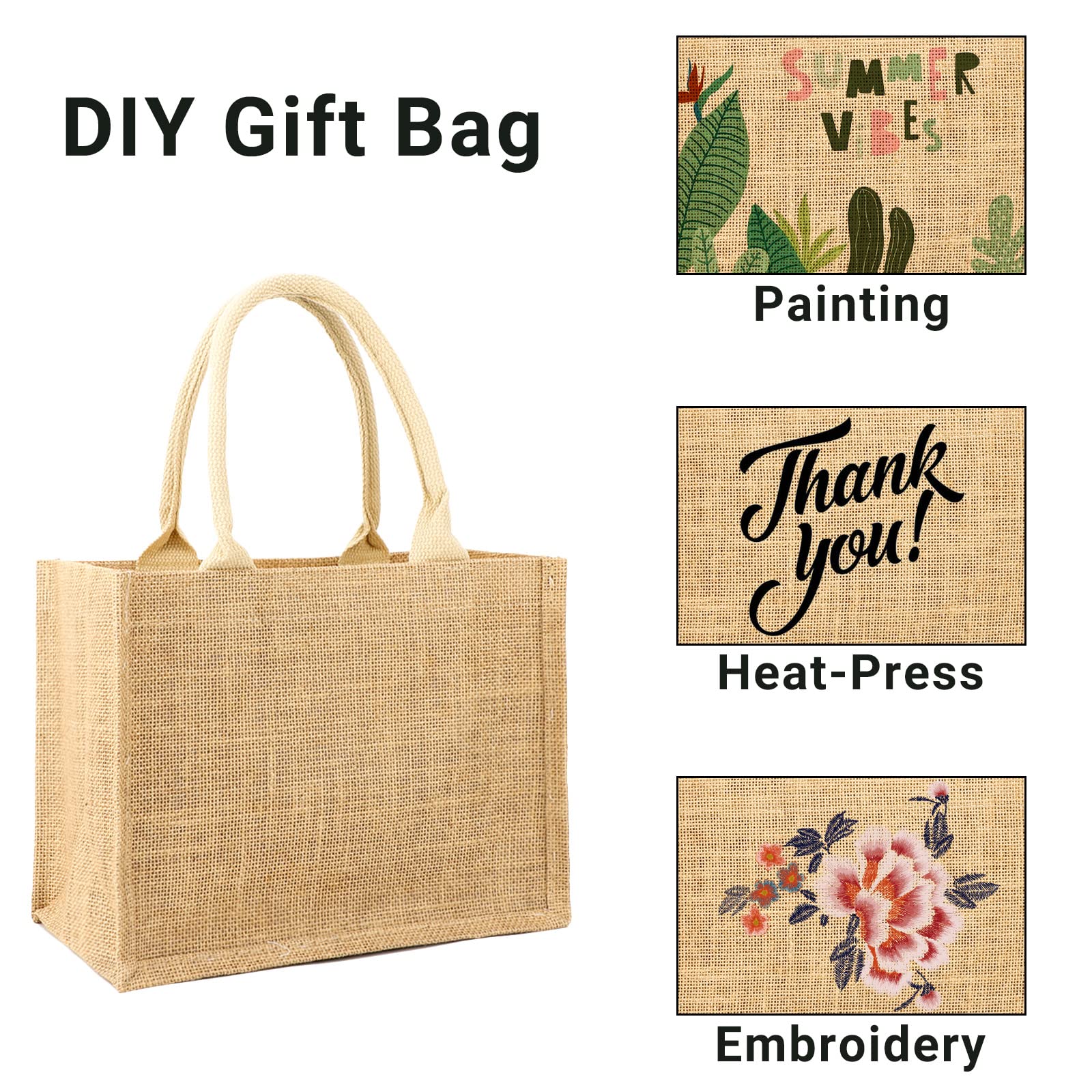 Segarty Segarty Tote Bags, 6 Pack Small White Burlap Jute Reusable Canvas Gift Favors Bag with Handles Blank Tote Bulk for Bridesmaid Wedding, Women Market - View 5 of 7