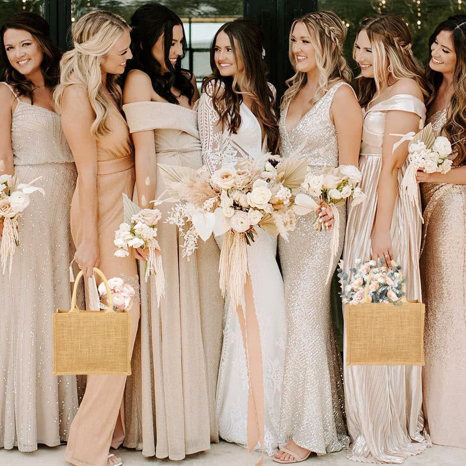 Segarty Segarty Tote Bags, 6 Pack Small White Burlap Jute Reusable Canvas Gift Favors Bag with Handles Blank Tote Bulk for Bridesmaid Wedding, Women Market - View 6 of 7