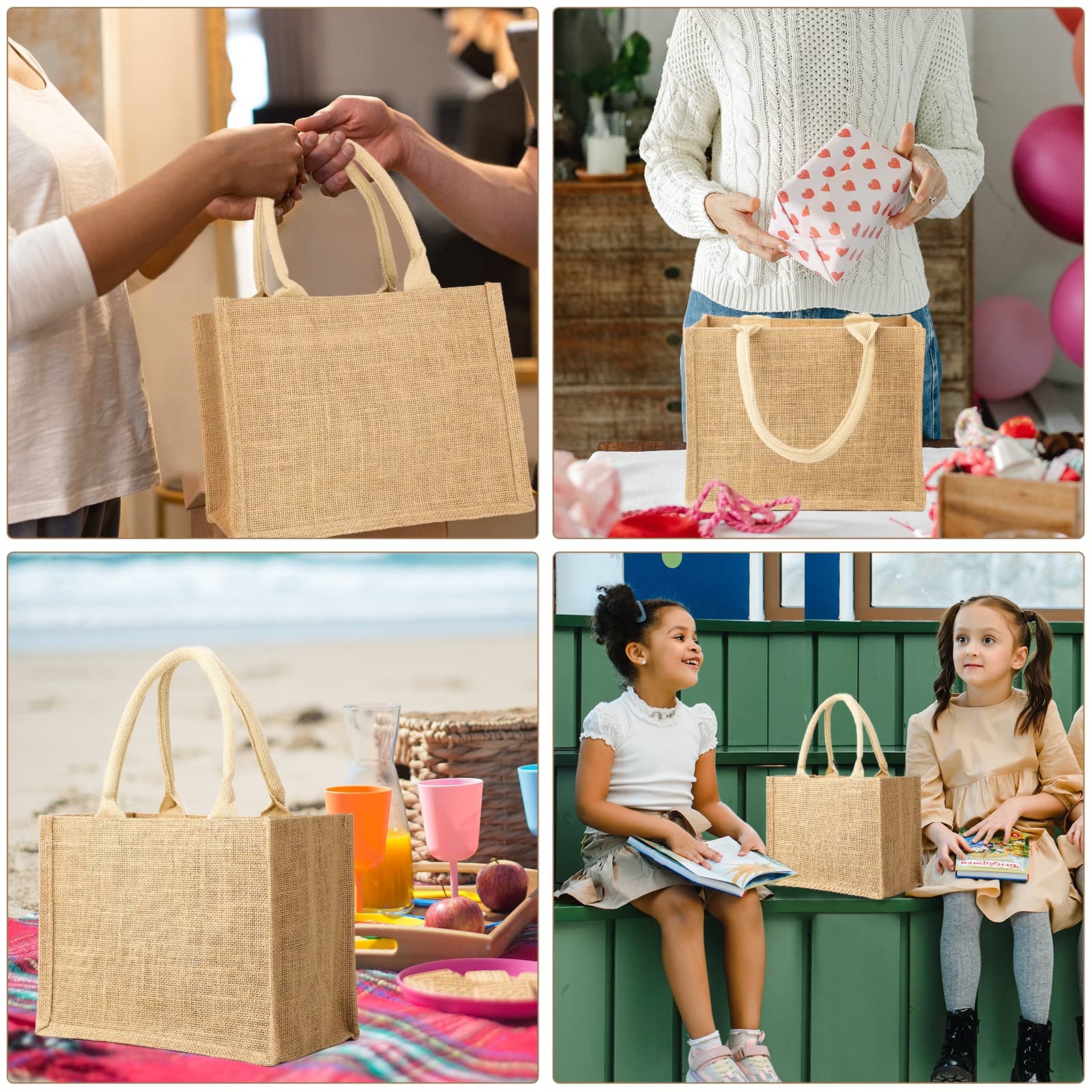 Segarty Segarty Tote Bags, 6 Pack Small White Burlap Jute Reusable Canvas Gift Favors Bag with Handles Blank Tote Bulk for Bridesmaid Wedding, Women Market - View 7 of 7