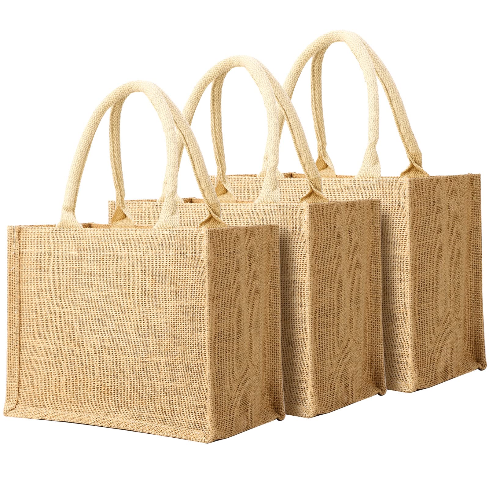 Segarty Tote Bags, 6 Pack Small White Burlap Jute Reusable Canvas Gift Favors Bag with Handles Blank Tote Bulk for Bridesmaid Wedding, Women Market