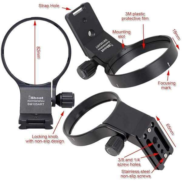 iShoot iShoot 82mm Metal Tripod Mount Ring for Sigma 105mm & 100-400mm Lenses - Arca-Swiss Quick Release Support - View 4 of 10