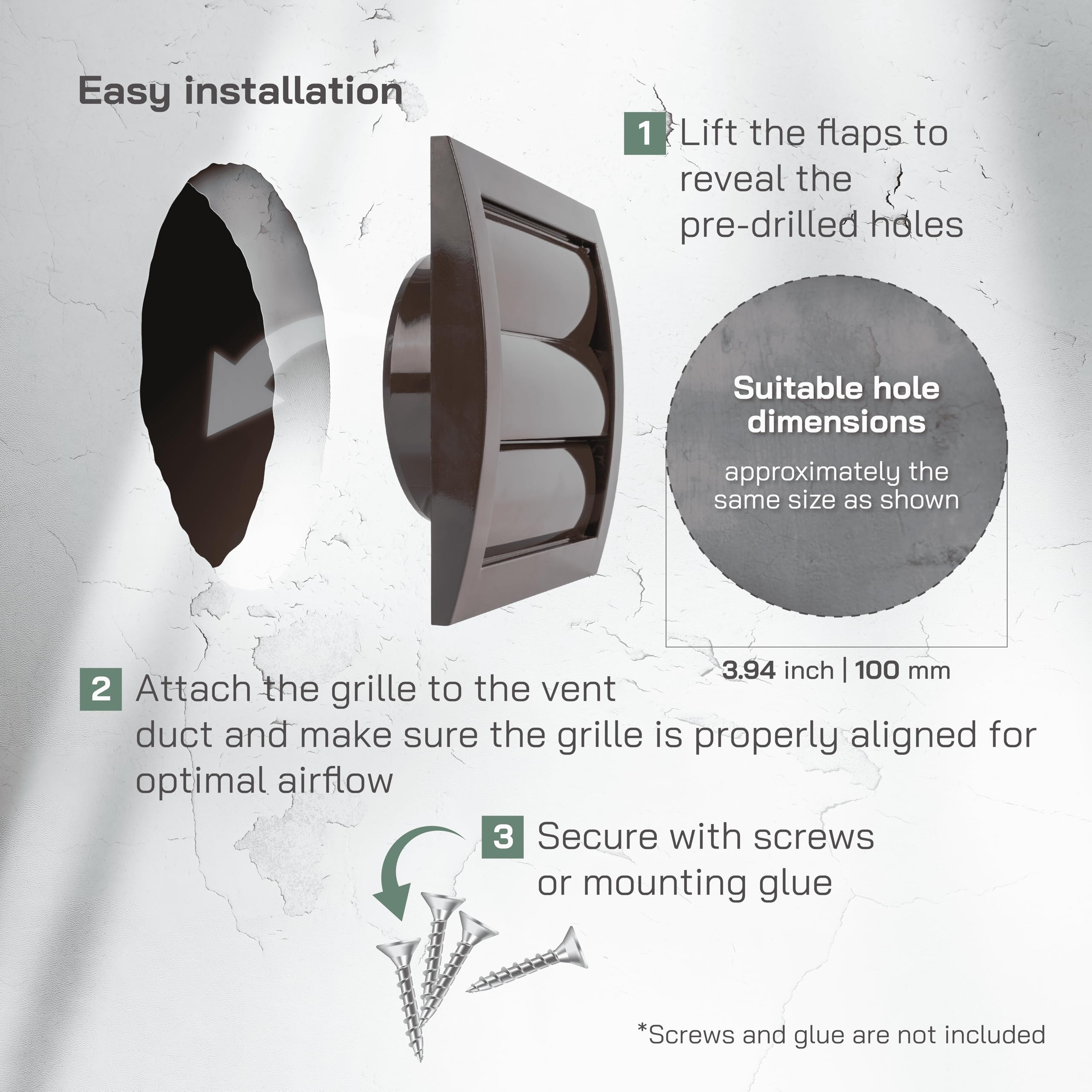 Vent Systems Vent Systems 4'' Inch Brown Air Vent Cover, Dryer Vents and Bathroom Exhaust Vent Pipe, Louvered Outdoor Dryer Vent Cover Opening Flap Vent, Keeps - View 4 of 9