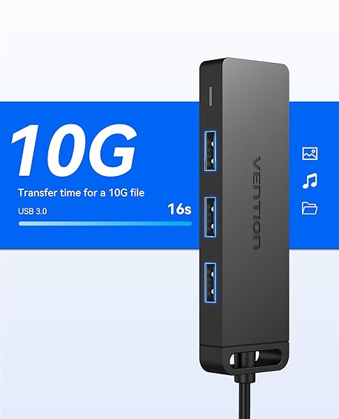 VENTION VENTION 4-Port USB 3.0 Hub - Ultra-Slim Data Splitter for MacBook, Laptop, PS4 & More - View 5 of 10