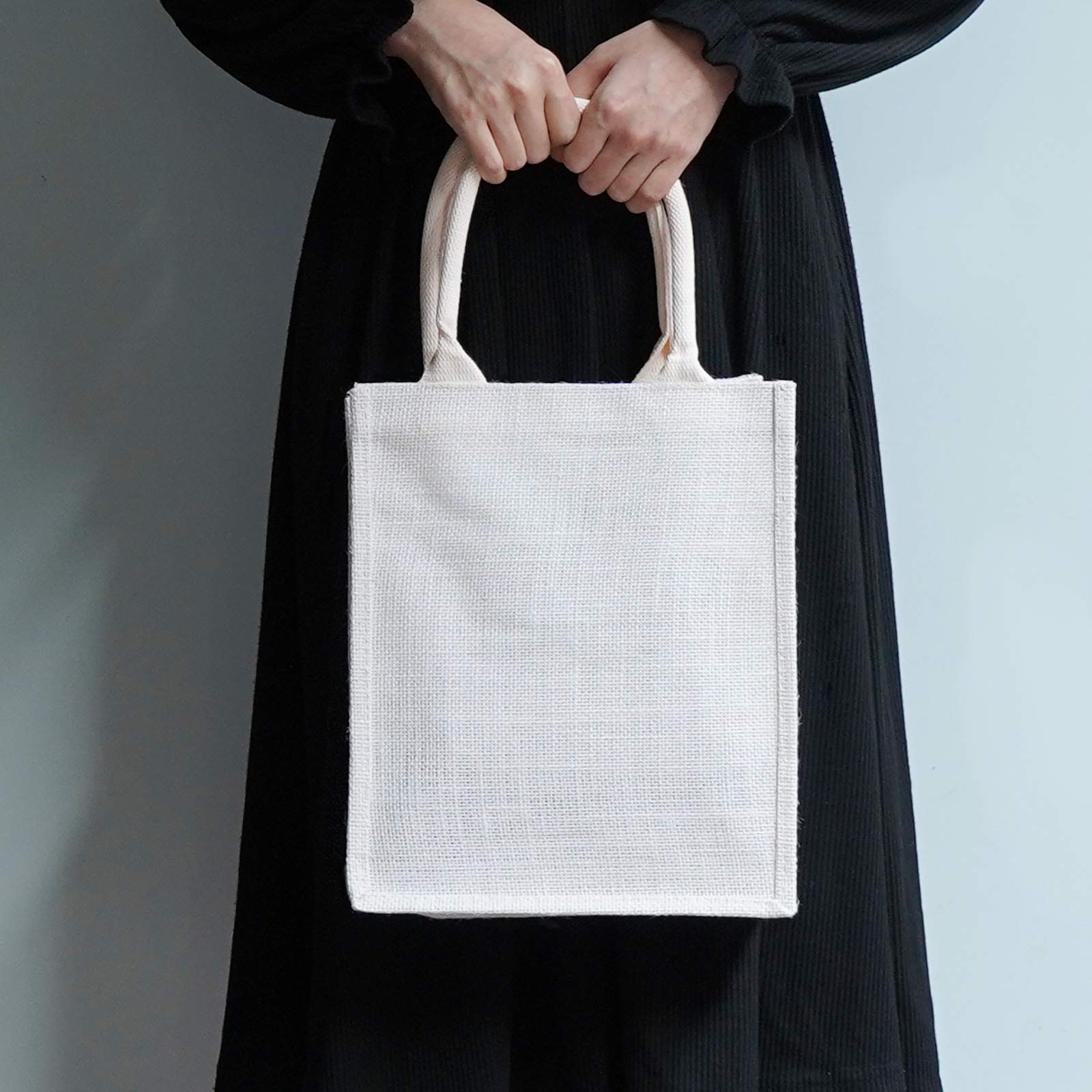 Segarty Segarty Tote Bags, 6 Pack Large White Burlap Jute Reusable Canvas Gift Favors Bag with Handles Blank Tote Bulk for Bridesmaid Wedding, Women Market - View 3 of 7