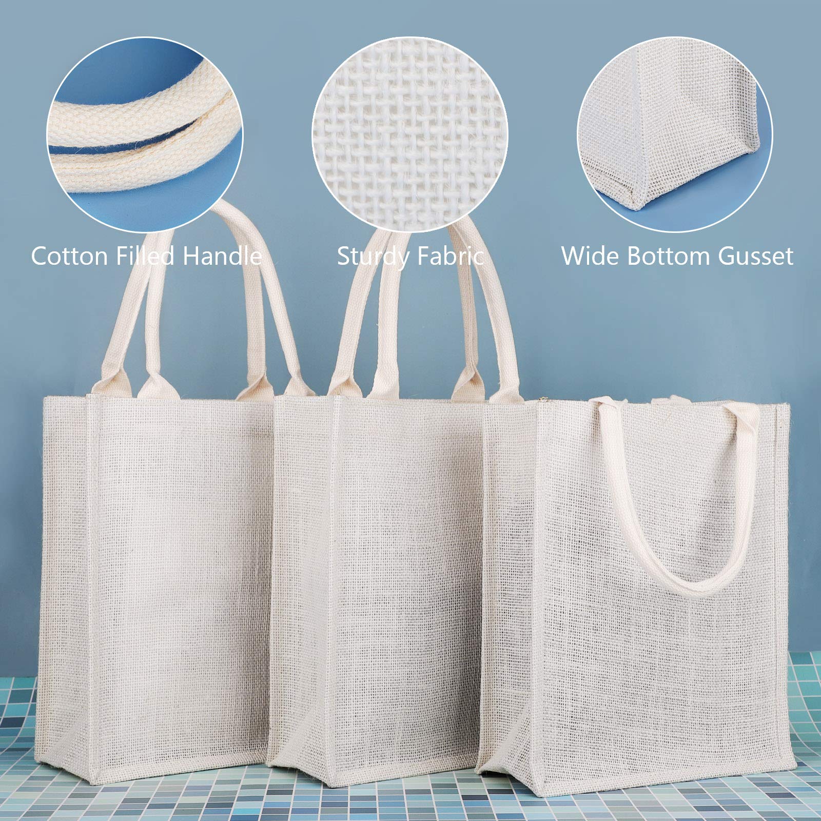 Segarty Segarty Tote Bags, 6 Pack Large White Burlap Jute Reusable Canvas Gift Favors Bag with Handles Blank Tote Bulk for Bridesmaid Wedding, Women Market - View 4 of 7