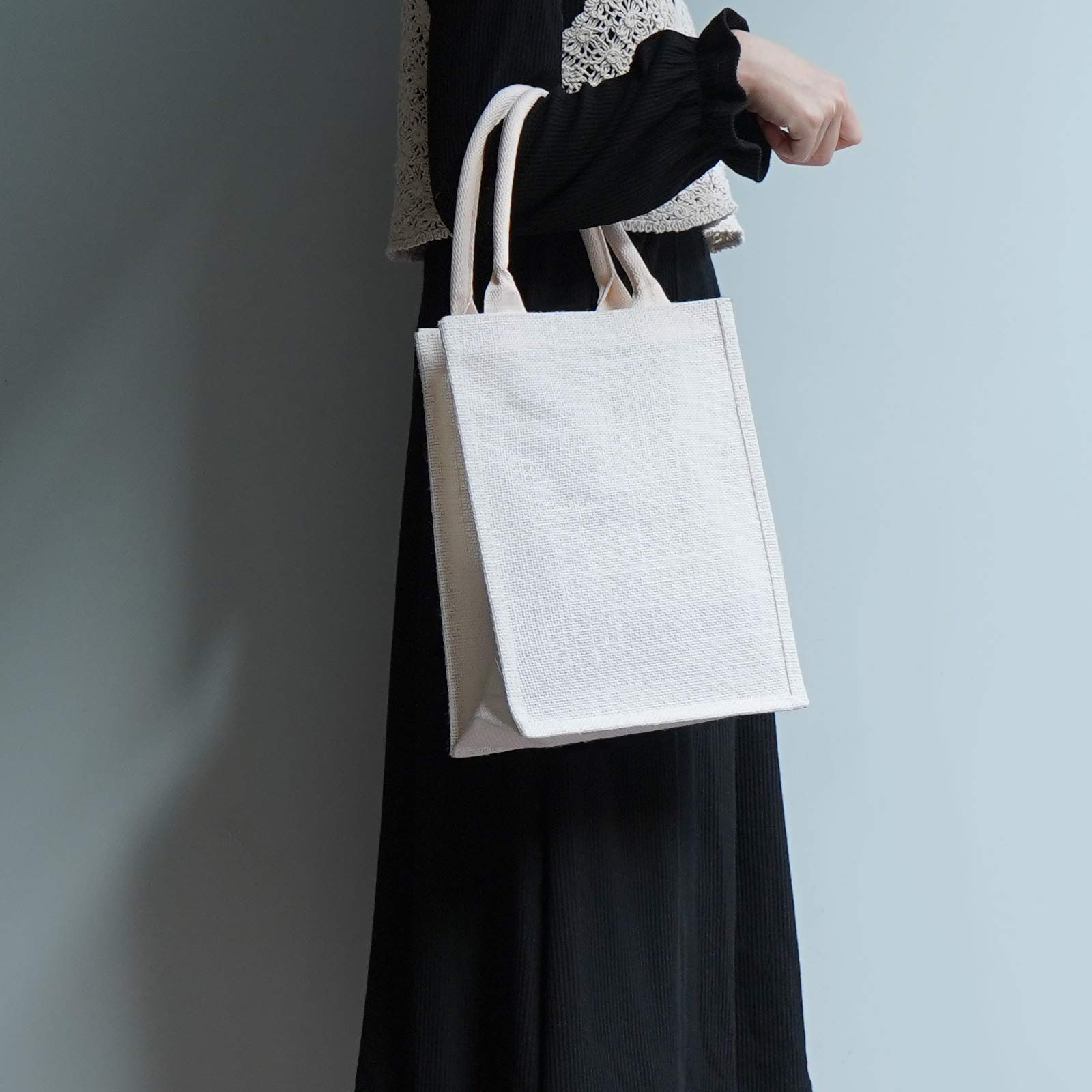 Segarty Segarty Tote Bags, 6 Pack Large White Burlap Jute Reusable Canvas Gift Favors Bag with Handles Blank Tote Bulk for Bridesmaid Wedding, Women Market - View 7 of 7