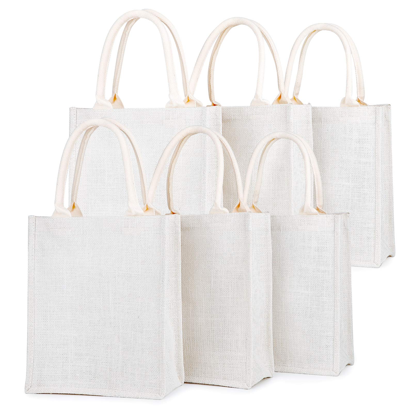 Segarty Tote Bags, 6 Pack Large White Burlap Jute Reusable Canvas Gift Favors Bag with Handles Blank Tote Bulk for Bridesmaid Wedding, Women Market