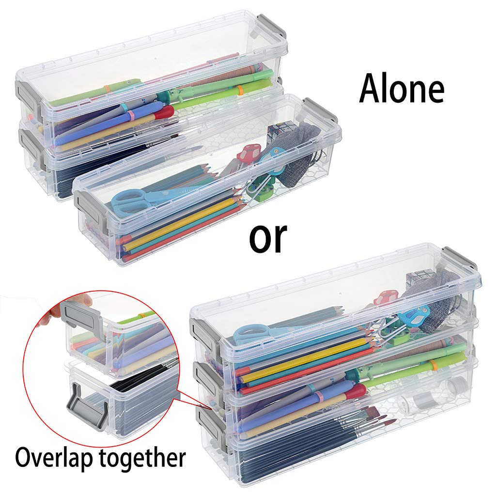 BTSKY BTSKY Long Plastic Stackable Boxes Home, Office Supplies Storage Organizer Pencil Box Plastic Organizer Holder for Gel Pens Erasers Tape Pens Pencils - View 9 of 9