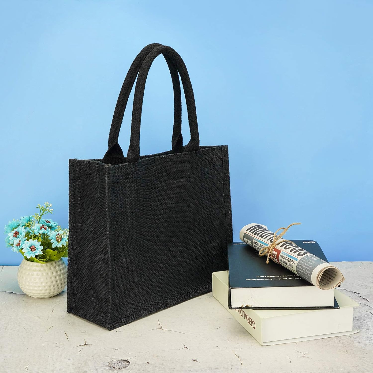 Segarty Segarty Tote Bags, 3 Pack Large White Burlap Jute Reusable Canvas Gift Favors Bag with Handles Blank Tote Bulk for Bridesmaid Wedding, Women Market - View 4 of 6