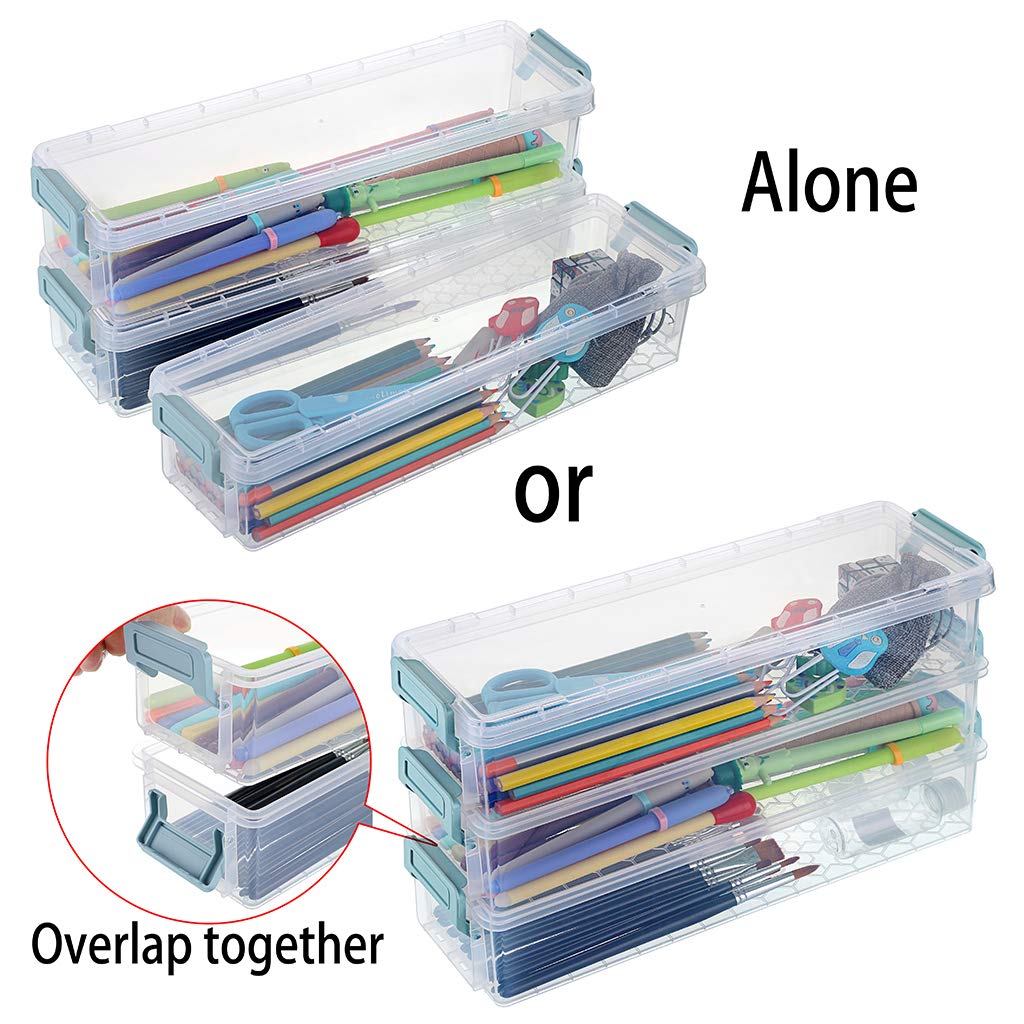 BTSKY BTSKY Long Plastic Stackable Box Home, Office Supplies Storage Organizer Box Pencil Boxes Plastic Organizer Holder for Gel Pens Erasers Tape Pens - View 9 of 9