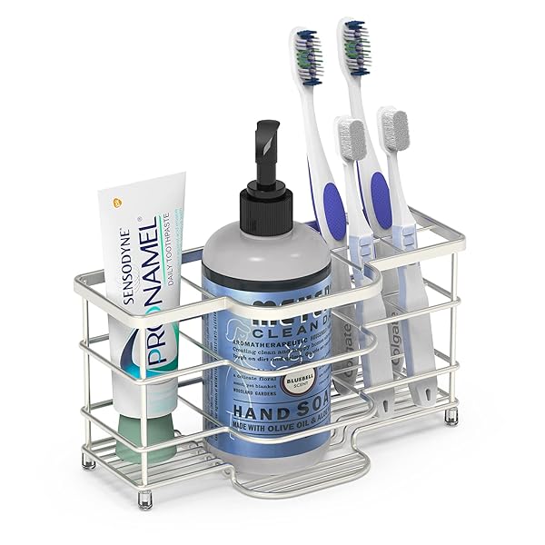 Linkidea Linkidea Ventilated Stainless Steel Toothbrush Holder - 6 Slot Organizer for Bathroom Vanity in Brushed Nickel