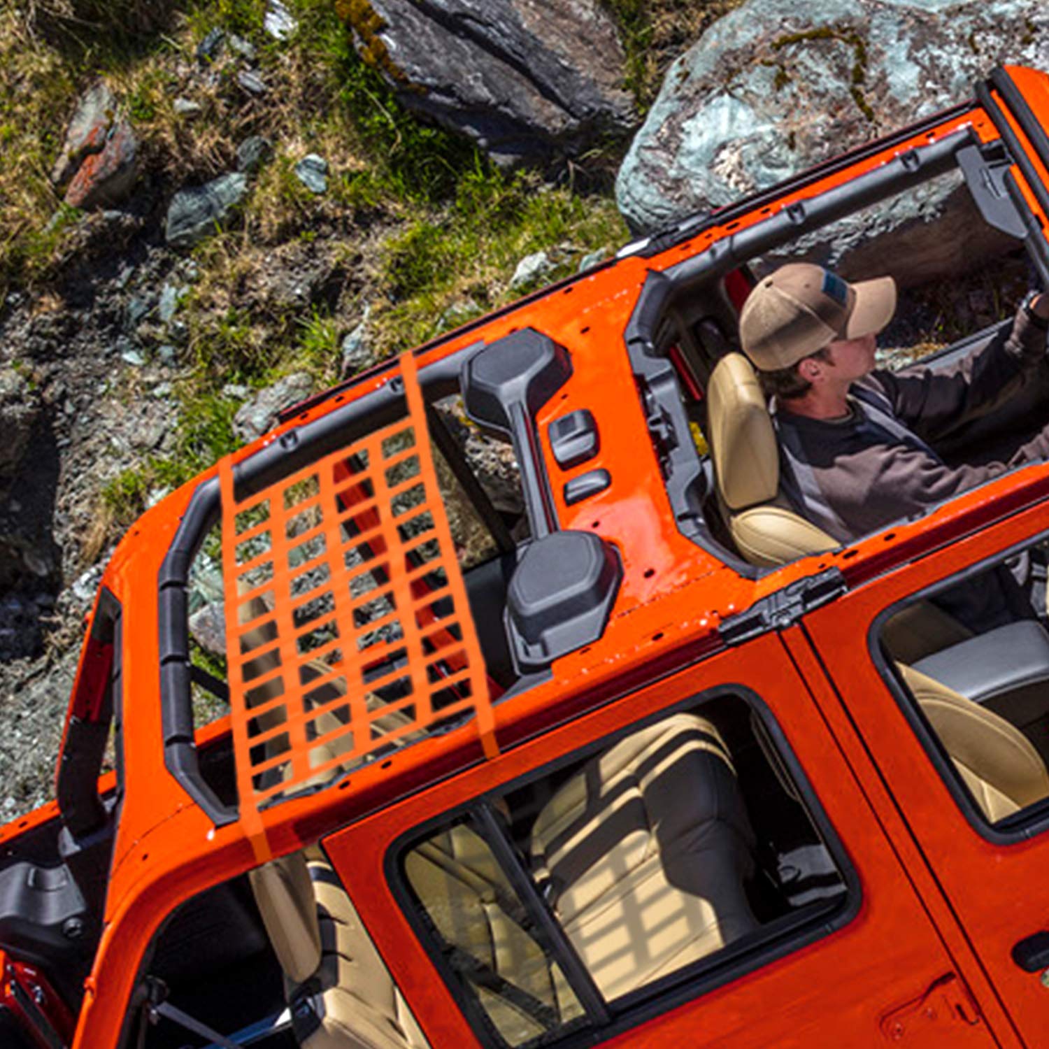 ONE250 ONE250 Cargo Mesh Heavy Duty Net, Roof Top Hammock or Rear Trunk Restraint Baggage Cover, Compatible with Jeep Wrangler TJ JK JKU JL JLU YJ Sahara - View 4 of 6