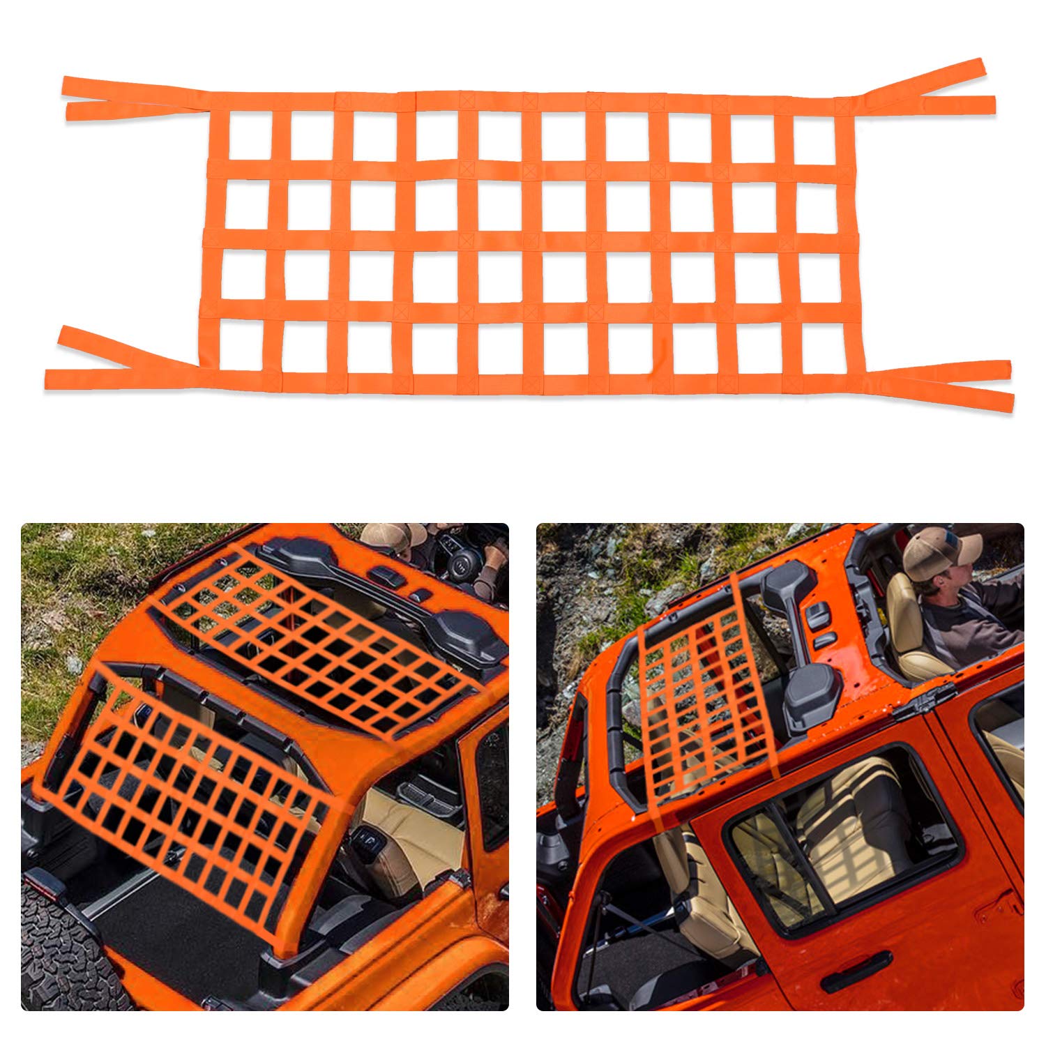ONE250 Cargo Mesh Heavy Duty Net, Roof Top Hammock or Rear Trunk Restraint Baggage Cover, Compatible with Jeep Wrangler TJ JK JKU JL JLU YJ Sahara