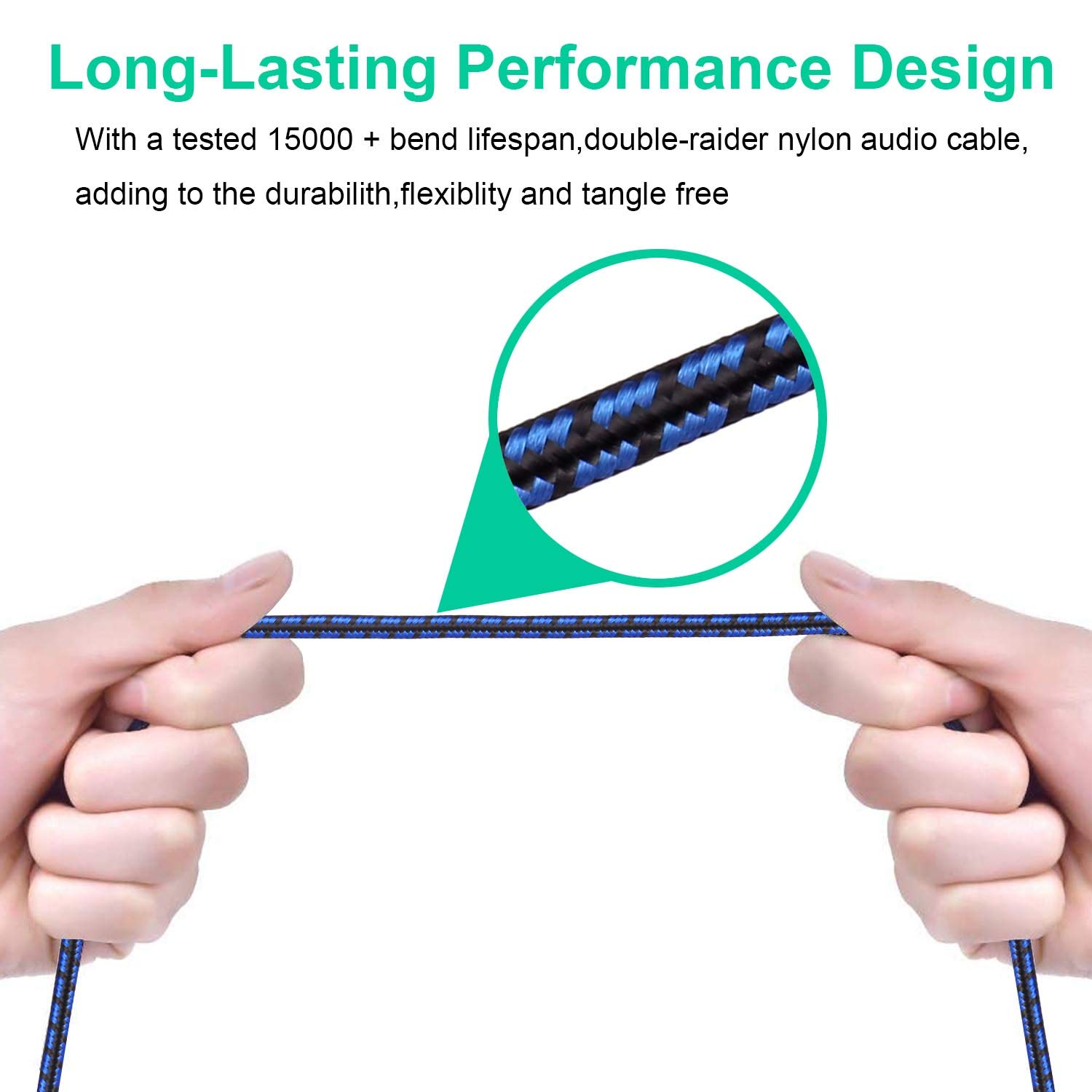 NC XQIN NC XIQN RCA Cable 20ft. 2RCA Male to 2RCA Male Stereo Audio Cable Nylon Braided, Double Shielded RCA to RCA Audio Cable for Home Theater, HDTV, - View 3 of 7