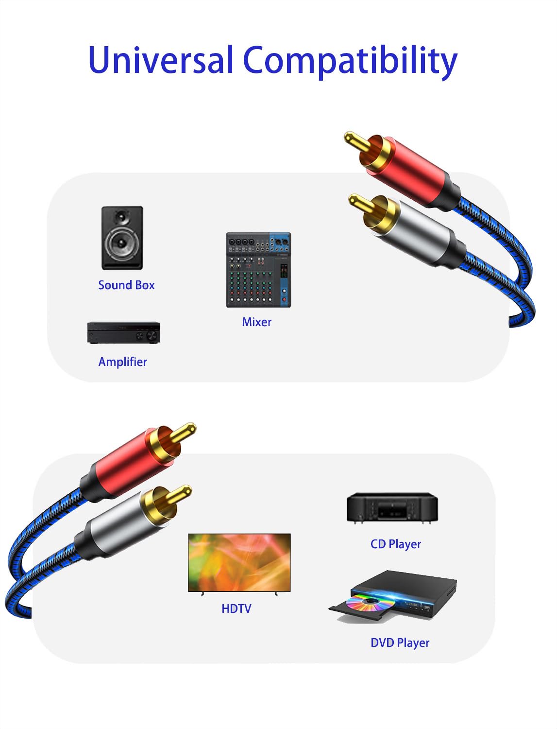 NC XQIN NC XIQN RCA Cable 25Feet. 2RCA Male to 2RCA Male Stereo Audio Cable Nylon Braided, Double Shielded RCA to RCA Audio Cable for Home Theater, HDTV, - View 7 of 7