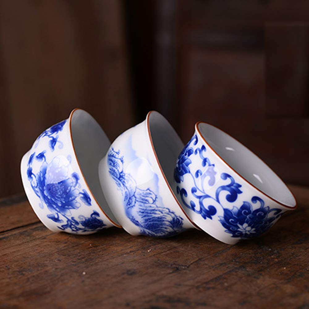 Woonsoon Woonsoon Chinese Handmade Kungfu Tea Cup 60 ml,Bone China Blue and White Tea Cups Set of 3,Ceramic Tea Mugs Without Handles,Best Gift - View 5 of 7