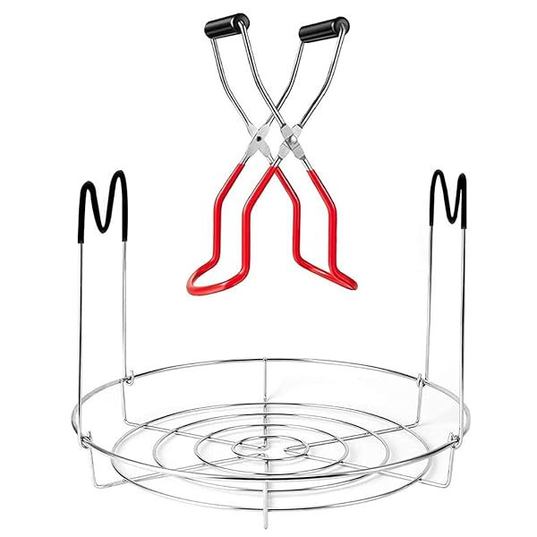 TIYOORTA Heat-Resistant Canning Rack with Silicone Handles & Stainless Steel Canning Tongs for Ball Jars
