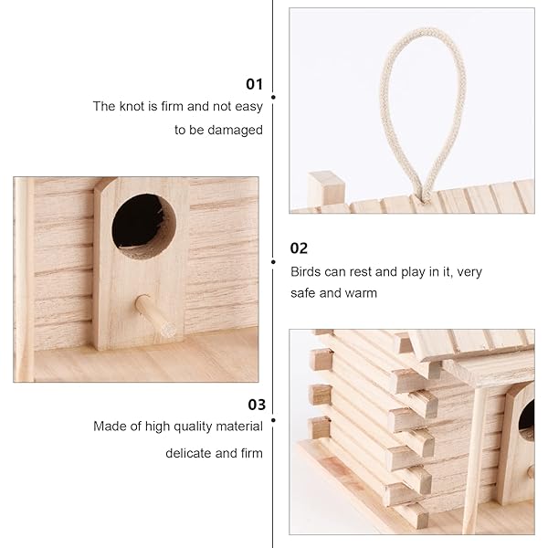 VOSAREA VOSAREA Wooden Bird House Decorative Nest Box for Outdoor Garden and Patio Hanging Bird House - View 4 of 10