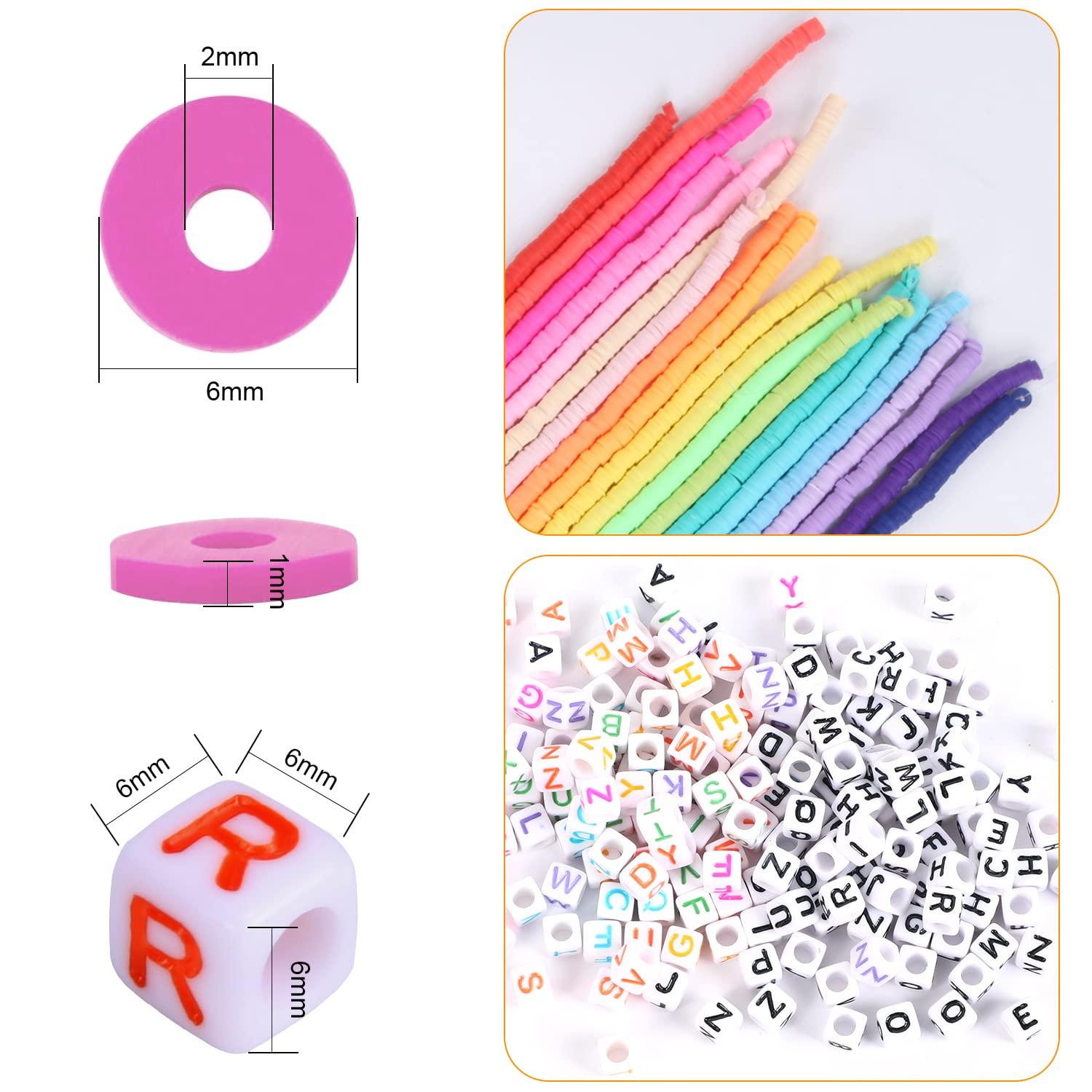 Augshy Augshy Clay Beads, 6700 Pcs Clay Beads for Bracelets Making Include Alphabet Letter Beads Round Heishi Jewelry Making Beads Flat Beads for Bracelets - View 3 of 6