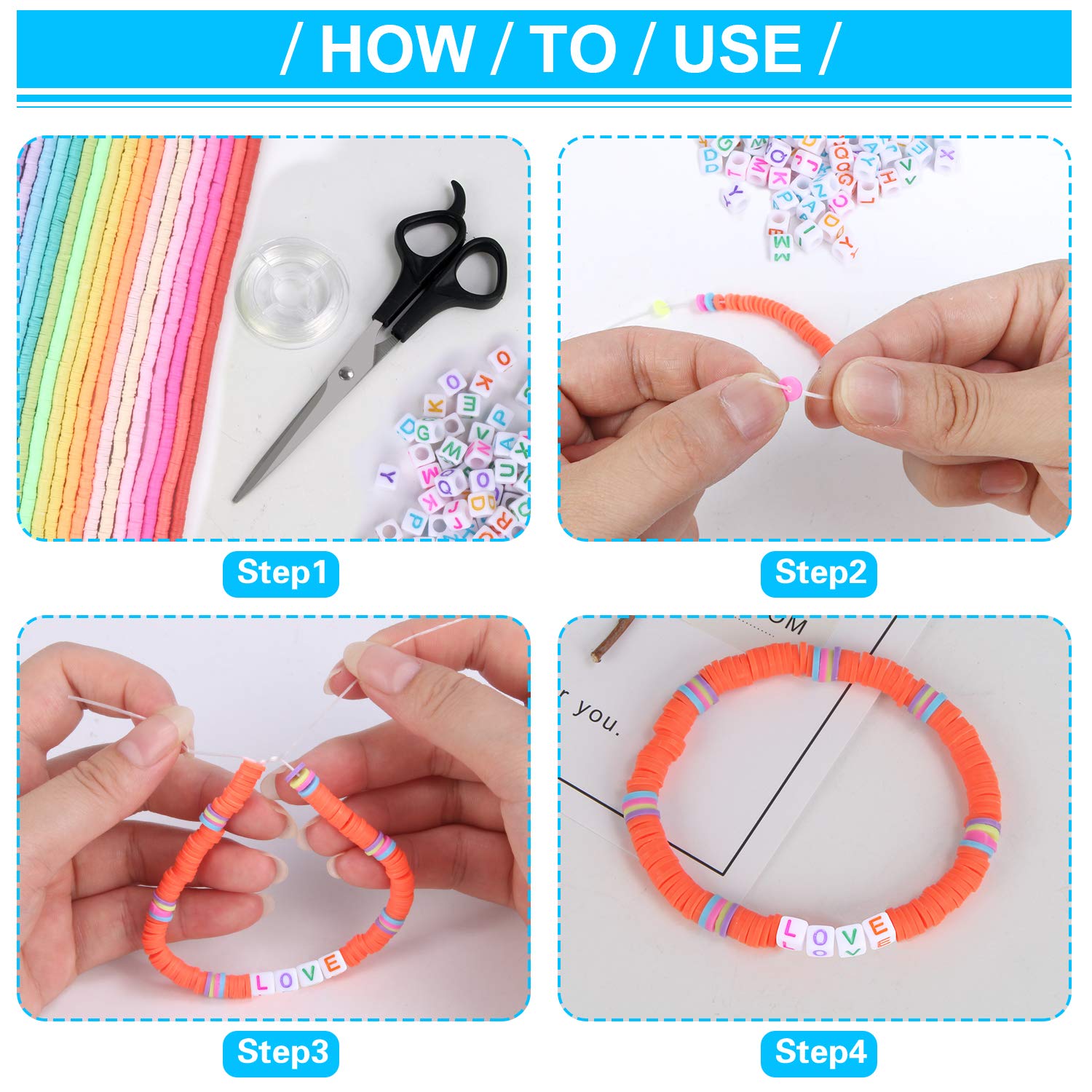 Augshy Augshy Clay Beads, 6700 Pcs Clay Beads for Bracelets Making Include Alphabet Letter Beads Round Heishi Jewelry Making Beads Flat Beads for Bracelets - View 4 of 6