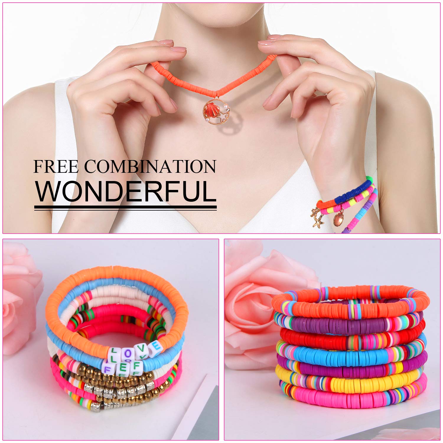 Augshy Augshy Clay Beads, 6700 Pcs Clay Beads for Bracelets Making Include Alphabet Letter Beads Round Heishi Jewelry Making Beads Flat Beads for Bracelets - View 5 of 6