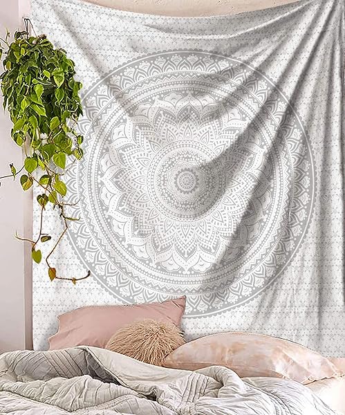 raajsee Raajsee Metallic Silver Tapestry Grey Mandala Wall Hanging Indian Cotton Beach Throw Blanket Boho Decor Twin Bedspread Yoga Mat 52 x 60 inches - View 3 of 8