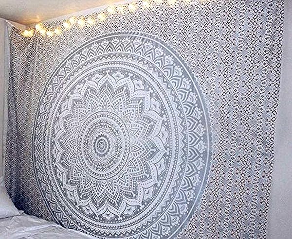 raajsee Raajsee Metallic Silver Tapestry Grey Mandala Wall Hanging Indian Cotton Beach Throw Blanket Boho Decor Twin Bedspread Yoga Mat 52 x 60 inches - View 5 of 8