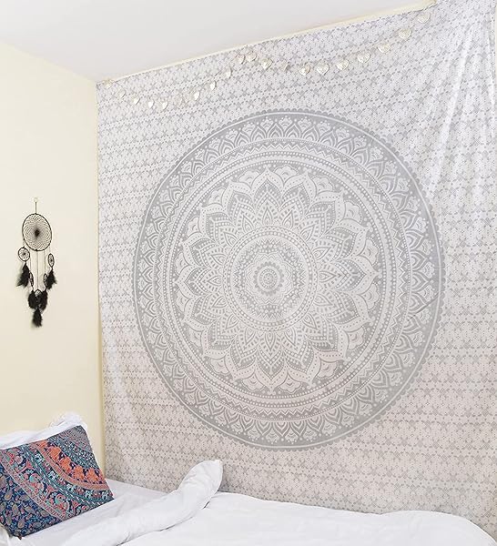 raajsee Raajsee Metallic Silver Tapestry Grey Mandala Wall Hanging Indian Cotton Beach Throw Blanket Boho Decor Twin Bedspread Yoga Mat 52 x 60 inches - View 7 of 8