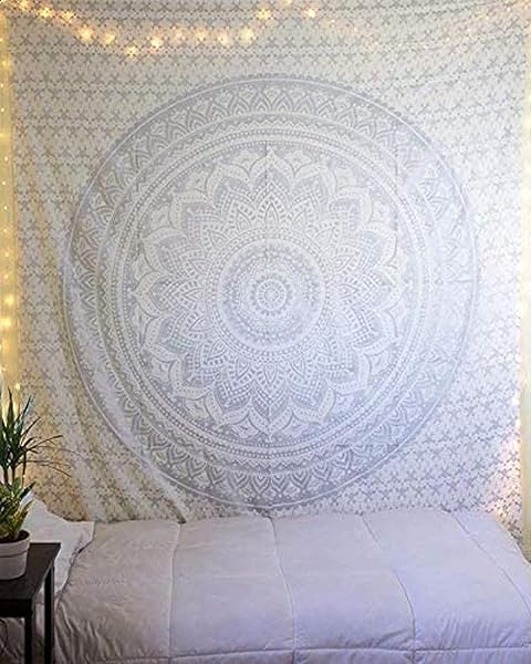raajsee Raajsee Metallic Silver Tapestry Grey Mandala Wall Hanging Indian Cotton Beach Throw Blanket Boho Decor Twin Bedspread Yoga Mat 52 x 60 inches - View 8 of 8