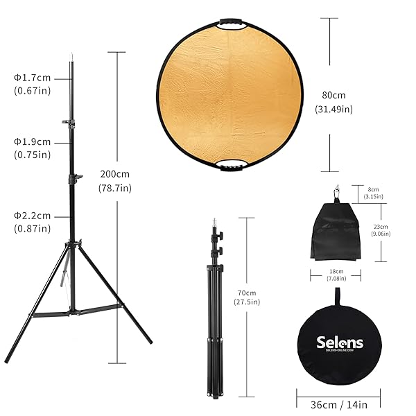 Selens Selens 5-in-1 Photography Reflector Holder Stand Kit 32in Collapsible Light Reflectors with Boom Arm and Sandbag for Studio Lighting - View 6 of 8