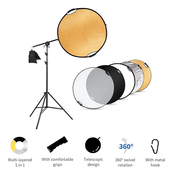 Selens Selens 5-in-1 Photography Reflector Holder Stand Kit 32in Collapsible Light Reflectors with Boom Arm and Sandbag for Studio Lighting - View 8 of 8