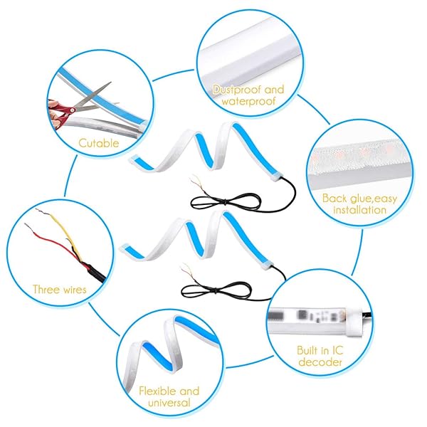 Qiilu Led Light Strip 2Pcs 60cm Headlight Tube Light Daytime Running Switchback Sequential Lamp Turn Light - View 4 of 8