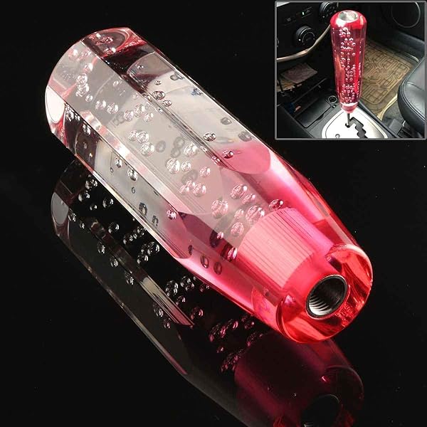 MACHSWON Universal Car Manual Shift Lever - Crystal Bubble Pink & White Gear Shift Knob (10CM) for Stylish Driving