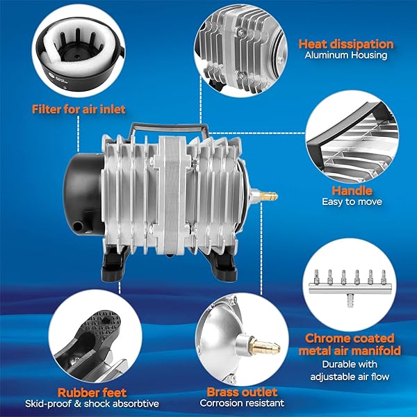 AquaMiracle AquaMiracle Commercial Aquarium Air Pump 58W 1200GPH Fish Tank Bubbler Pond Aerator for Aquariums Ponds Hydroponics - View 3 of 8