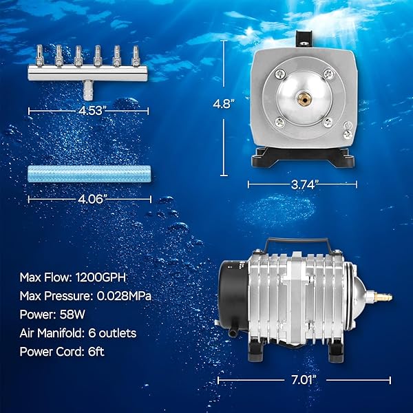 AquaMiracle AquaMiracle Commercial Aquarium Air Pump 58W 1200GPH Fish Tank Bubbler Pond Aerator for Aquariums Ponds Hydroponics - View 7 of 8