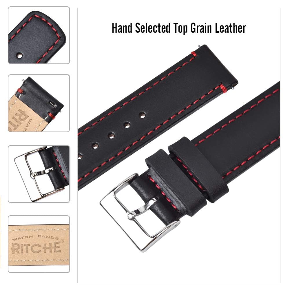 Ritche Ritche Christmas Gift 20mm Classic Genuine Watch Band Quick Release Vintage Leather Watch Strap Black Genuine Leather Watch Bands for Omega x Swatch Moonswatch for Men Women, Valentine's Day Gifts for Him or Her, White Elephant Gifts, Stocking Stuffers fo - View 4 of 6