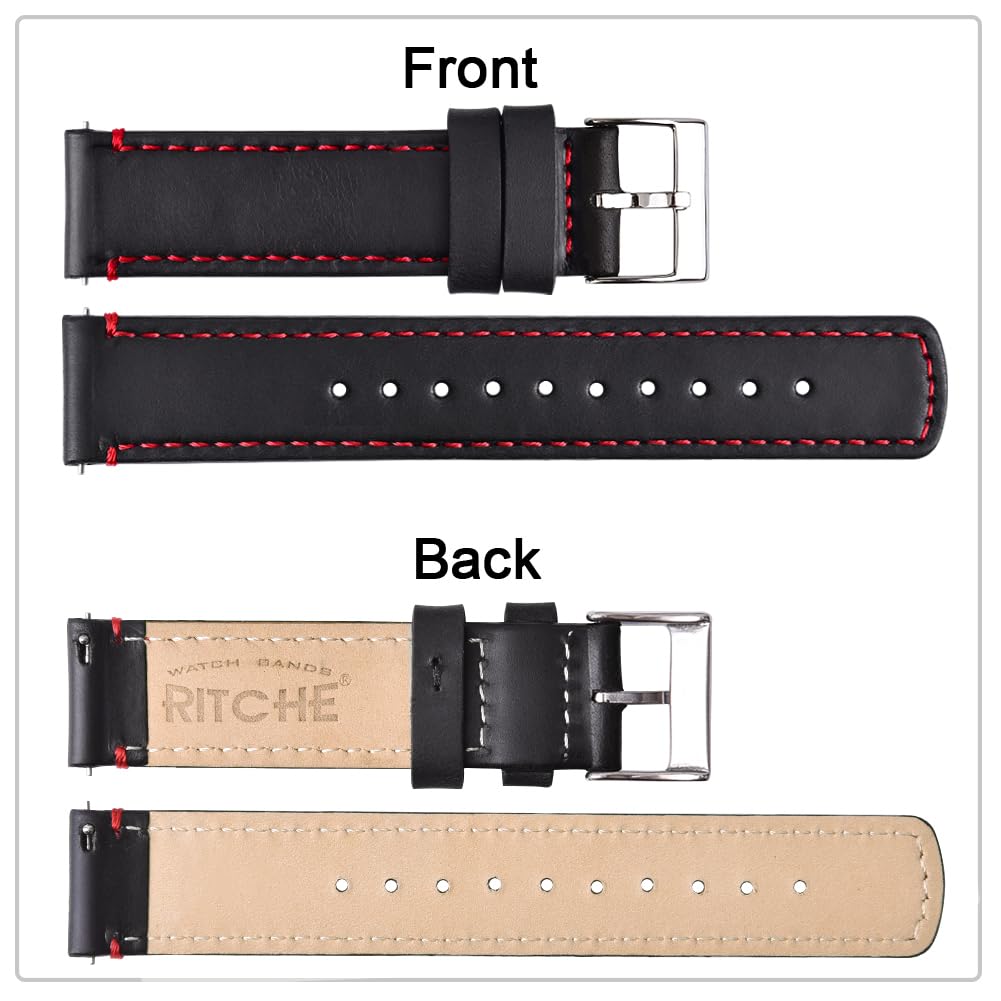 Ritche Ritche Christmas Gift 20mm Classic Genuine Watch Band Quick Release Vintage Leather Watch Strap Black Genuine Leather Watch Bands for Omega x Swatch Moonswatch for Men Women, Valentine's Day Gifts for Him or Her, White Elephant Gifts, Stocking Stuffers fo - View 5 of 6