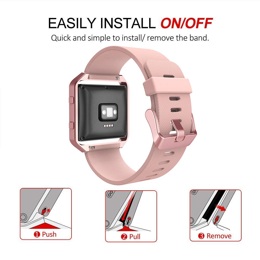 Simpeak Simpeak Sport Band Compatible with Fitbit Blaze Smartwatch Sport Fitness, Silicone Wrist Band with Meatl Frame Replacement for Fitbit Blaze Men Women, Large, Pink Band+Rose Pink Frame - View 2 of 7