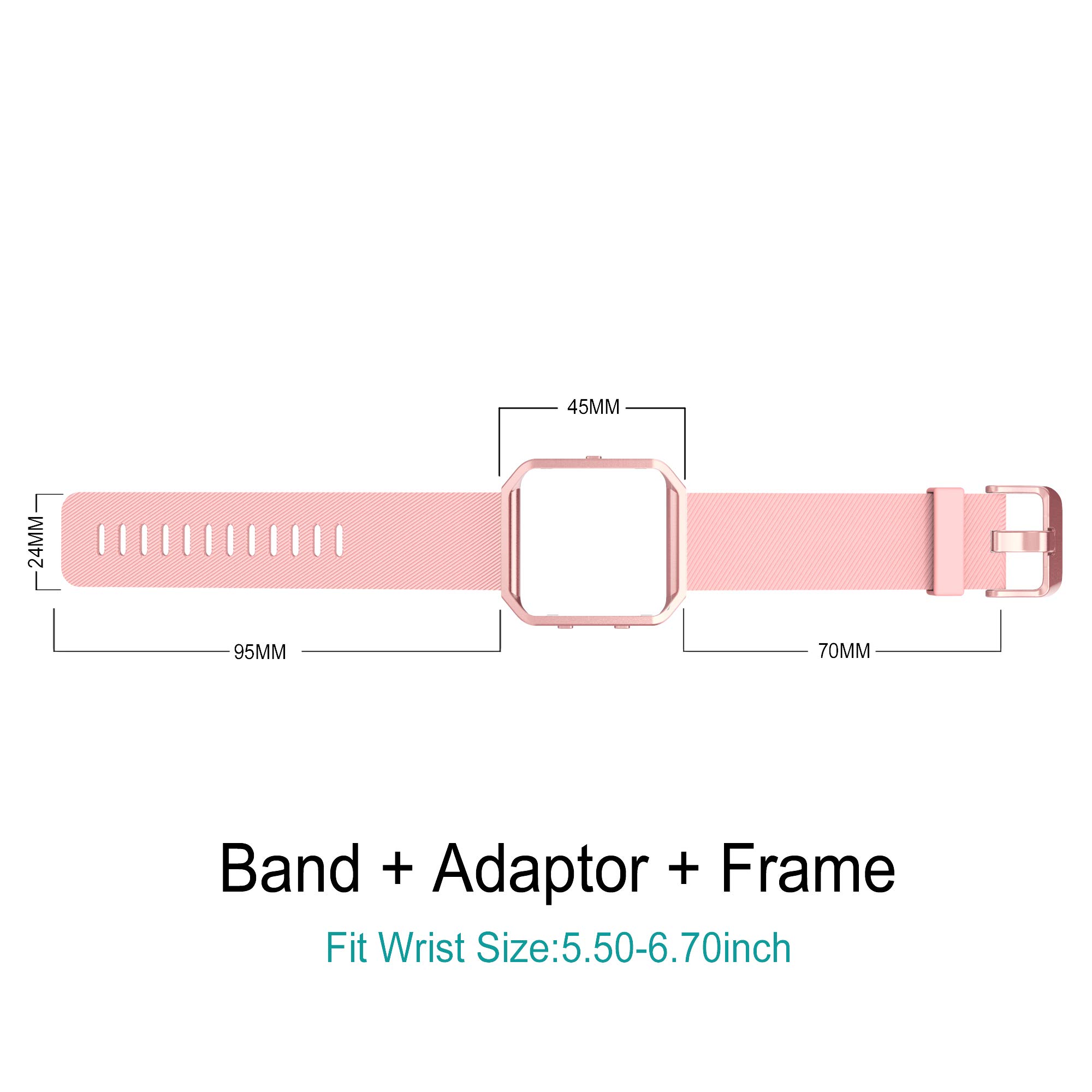 Simpeak Simpeak Sport Band Compatible with Fitbit Blaze Smartwatch Sport Fitness, Silicone Wrist Band with Meatl Frame Replacement for Fitbit Blaze Men Women, Large, Pink Band+Rose Pink Frame - View 4 of 7